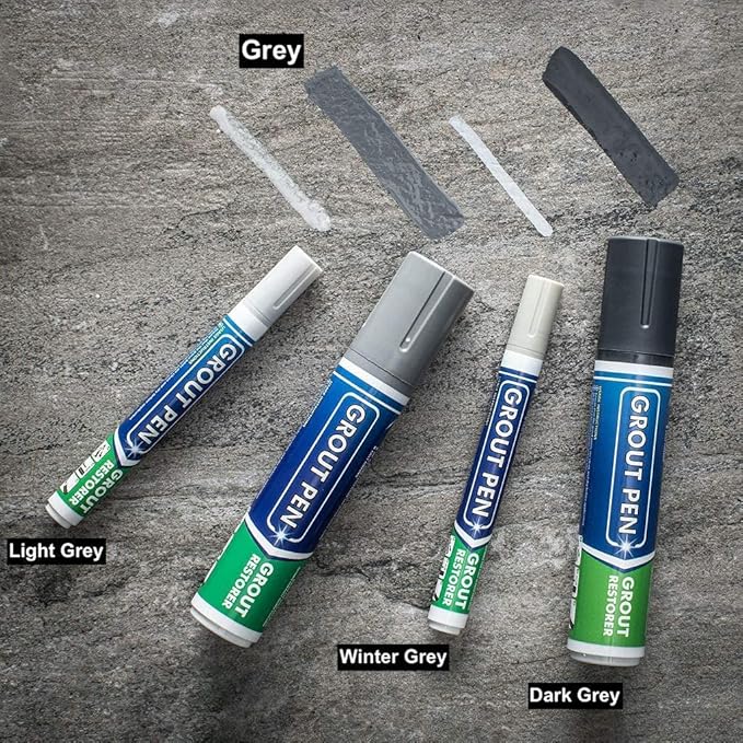 Grout Pen Tile Paint Marker: Grey 1 Pack and 2 Pack with Extra Tips (Narrow, 5mm) - Waterproof Grout Colorant and Sealer Pen to Renew, Repair, and Refresh Tile Grout - Cleaner Floor Pens