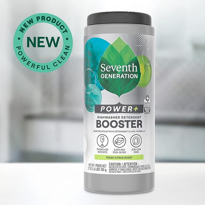 Seventh Generation Power+ Dishwasher Detergent Booster Powder Fresh Citrus scent Dish Cleaner 27 oz, Pack of 2