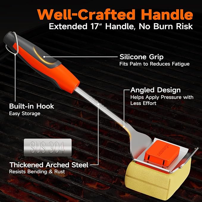TISHI HERY Bristle Free Grill Brush Replaceable Cleaning Head, Safe BBQ Grill Brush Cleaning Pad Replacement for Cast Iron or Stainless-Steel Grates, Grill Cleaner (Replaceable Head)