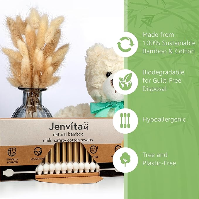 100% Bamboo Cotton Swabs for Ears (200-Pack) - Perfect for Baby & Personal Care | Double-Tipped Ear Swabs Cotton for Makeup & Cleaning | FSC Certified & Hypoallergenic, Made for All Ages & Pet