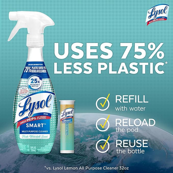 Lysol Smart Multi-Purpose Cleaner Kit, Clear, 5 Piece Set, Fresh Waterfall, 1 Count