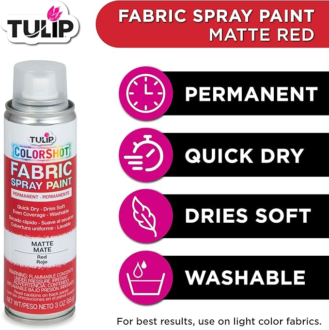 Tulip ColorShot Instant Fabric Spray Paint, Permanent Color Spray-On Fabric Paint, 3oz, Red