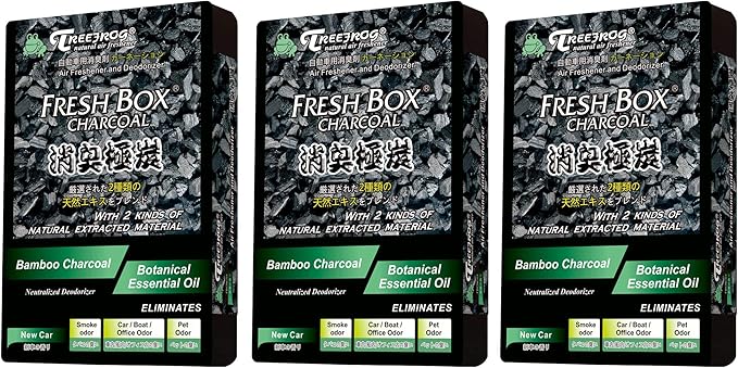 Treefrog Xtreme Fresh Charcoal Black Squash x3, New Car Scent x3 Air Freshener, Deodorizer and Neutralizer air, Special Deal Bundle Mixed Pack, Black Bamboo Charcoal, Generously Large Size 200g.