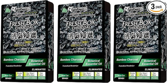 Treefrog Xtreme Fresh Box Charcoal New Car Scent 3-Pack Car Air Freshener, Deodorizer and Neutralizer air, Plus Smelling Great, Bamboo Charcoal, Generously Large Size 200g.