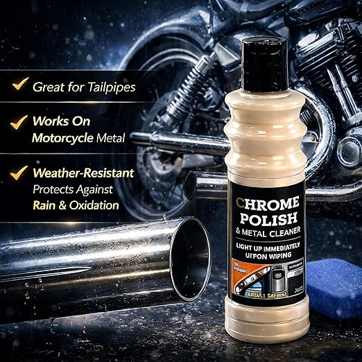 Chrome Polish & Metal Cleaner for Cars, 5.07 fl oz/150ml, All Metal Polish for Golf Clubs, Jewelry, Silver, Brass, Aluminum, Copper, Stainless Steel & Various Metal Surfaces