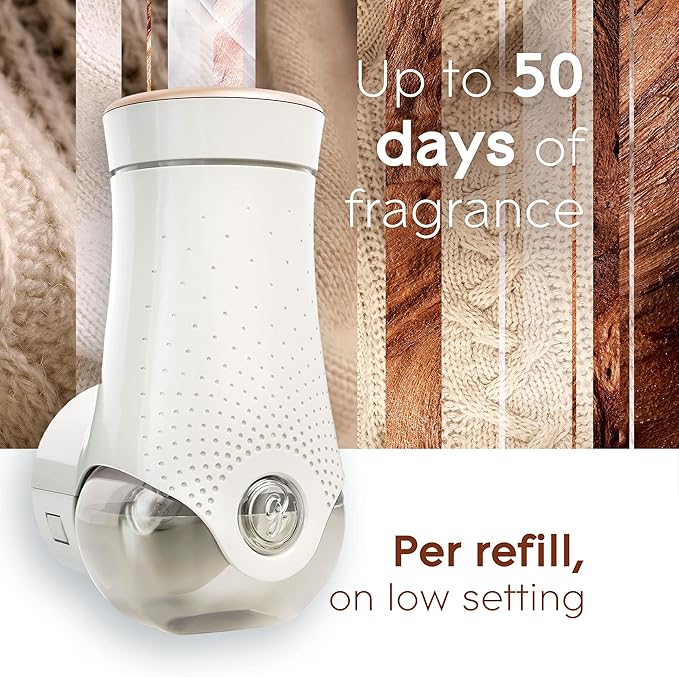 Glade PlugIns Refills Air Freshener Starter Kit, Scented and Essential Oils for Home and Bathroom, Cashmere Woods, 1.34 Fl Oz, 1 Warmer + 2 Refills