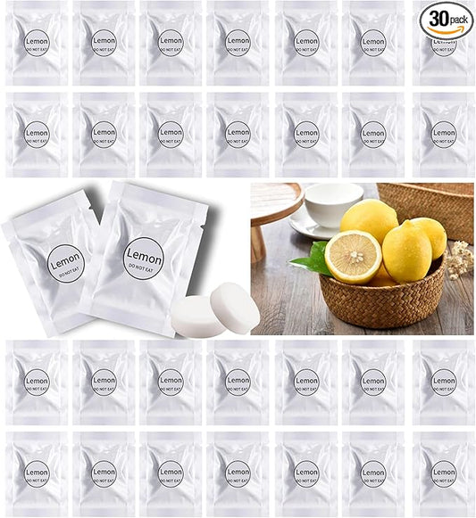 Car Air Freshener Refills, 30 Pcs Individual Package Car Air Vent Clip Replacement Pads Solid Fragrance Scent Air Freshener Refill Tablets (Lemon)