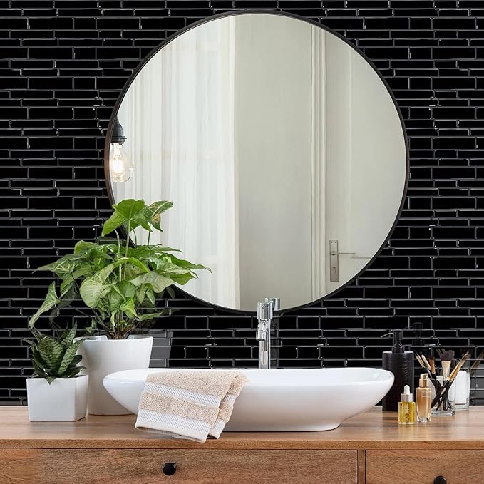 Vamos Tile Black Peel and Stick Tile Backsplash, 12"x12" 10-Sheet Stick on Wall Tiles,Self Adhesive Tile Sticker for Kitchen Backsplash and Bathroom(Black)