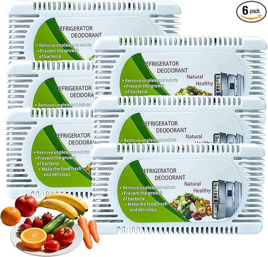 6 Pack Fridge Deodorizer, Refrigerator and Freezer Deodorizer Odor Eliminator Reusable, Unscented Activated Carbon Odor Absorber and Moisture for Freezers, Coolers, Closet and Trash Can