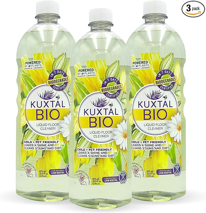 KUXTAL Eco-Friendly Floor Cleaner 3 Pack – Plant-Based Biodegradable Multi-Surface Cleaner for Wood, Tile & Hard Floors, Safe for Pets & Family, Effective Cleaning, Floral Scent, 27.7 fl oz Each