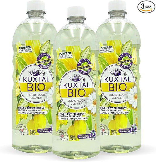 KUXTAL Eco-Friendly Floor Cleaner 3 Pack – Plant-Based Biodegradable Multi-Surface Cleaner for Wood, Tile & Hard Floors, Safe for Pets & Family, Effective Cleaning, Floral Scent, 27.7 fl oz Each