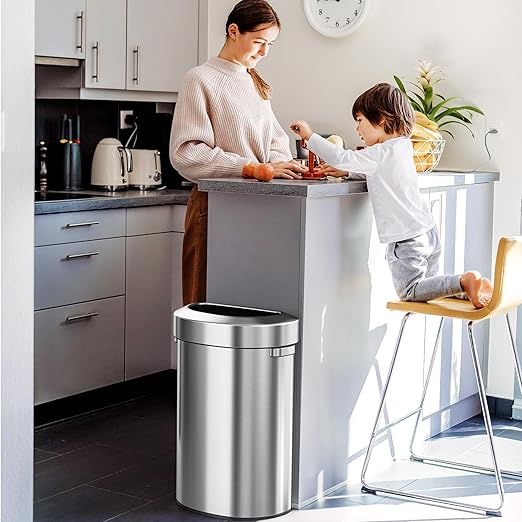 iTouchless 87 Liter, Slim and Space-Saving Design for Home, Office, Kitchen, Restaurant, Restroom, Large Capacity, 23 Gal Trash Cans with AbsorbX Odor Filter, Stainless Steel, Semi-Round 23 Gallon