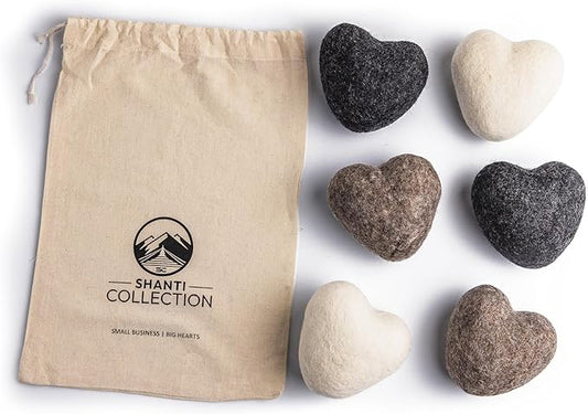 Big Heart Reusable Handmade Wool Dryer Balls for Laundry 6 - Pack XL, Wool Balls Replaces Dryer Sheets and Shorten Drying Time