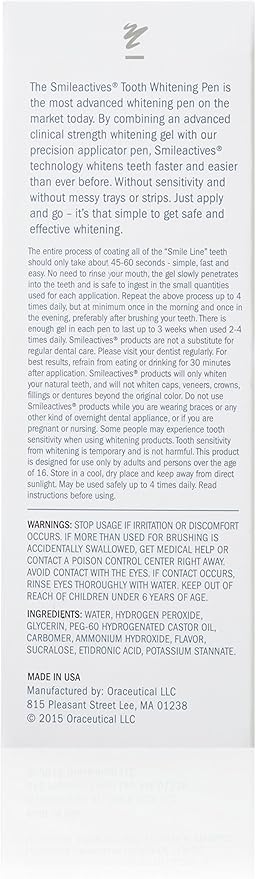 Smileactives Teeth Whitening Pen for White Smile, Fast Tooth Whitener and Stain Remover with Precision Brush Tip, Dental Quality Whitening Gel, Travel Pen, Easy to Use, Vanilla Mint Flavor, 3 Pack