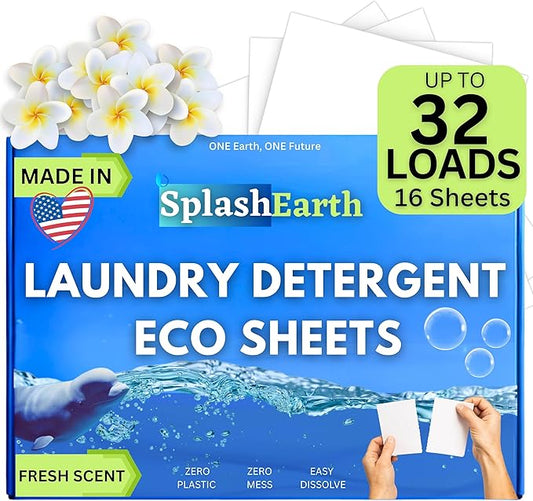 Travel Laundry Detergent Sheets Made in USA, Liquidless Washer Sheet, Eco Friendly Laundry Sheets Detergent, Hypoallergenic Non Toxic (FRESH SCENT-32 LOADS)