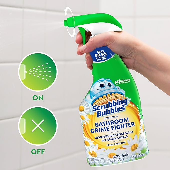 Scrubbing Bubbles Bathroom and Shower Cleaner Disinfectant Spray, Foaming Action Bathroom Grime Fighter, Petal Paradise Scent, 32oz
