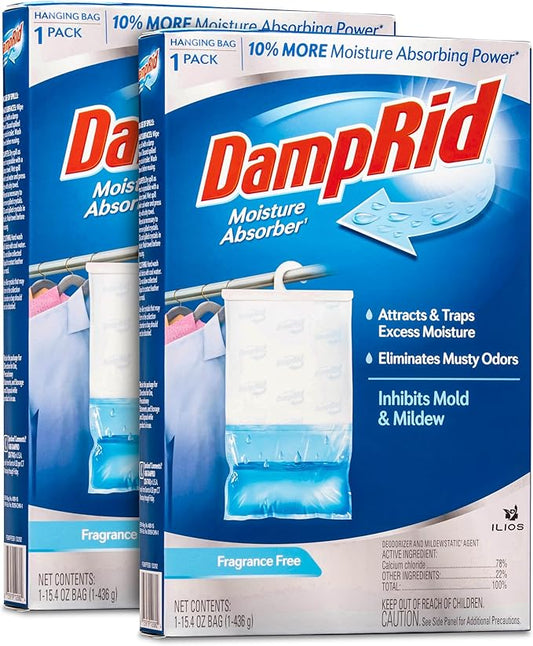 Damp Rid Hanging Bag Moisture Absorber – Fragrance Free Humidity Absorber for Closets, Closet Deodorizer & Odor Absorber, 15.4 oz Hanging Bags 2 Pack - Ilios Packaging