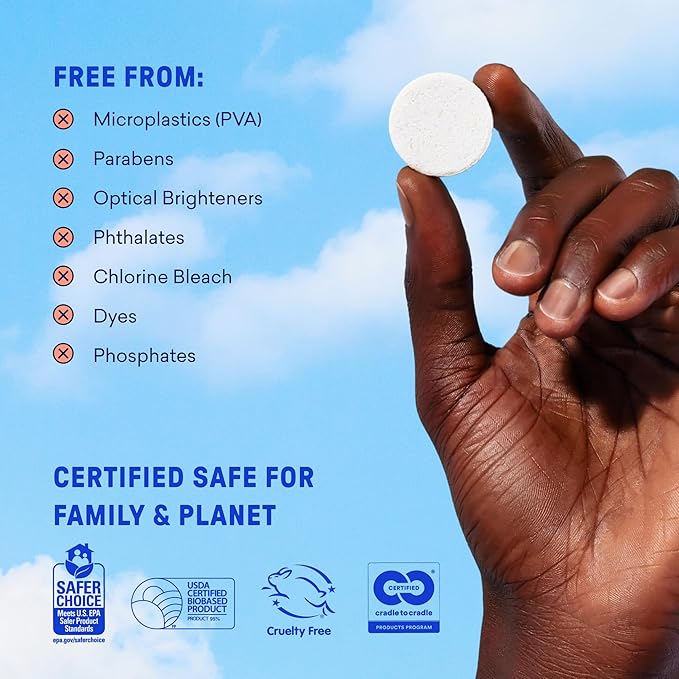 BLUELAND Laundry Essentials Kit, Fragrance Free & Clear - Plastic-Free Laundry Detergent Tablets, Oxi Booster, and Reuseable Natural Wool Dryer Balls