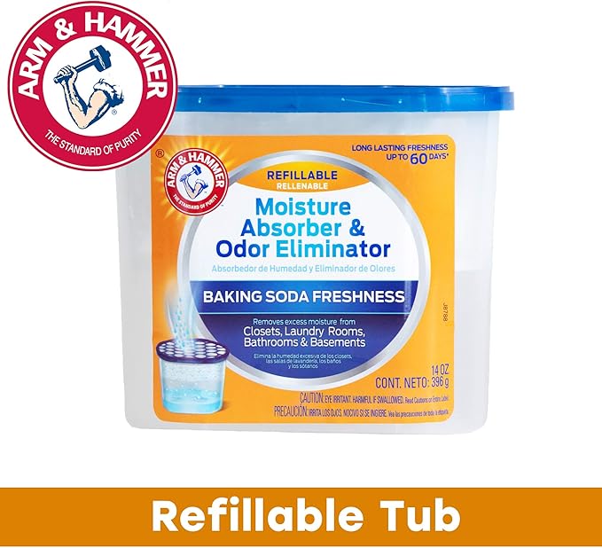 Arm & Hammer Fragrance Free Refillable Moisture Absorber and Odor Eliminator 14 oz. Tub