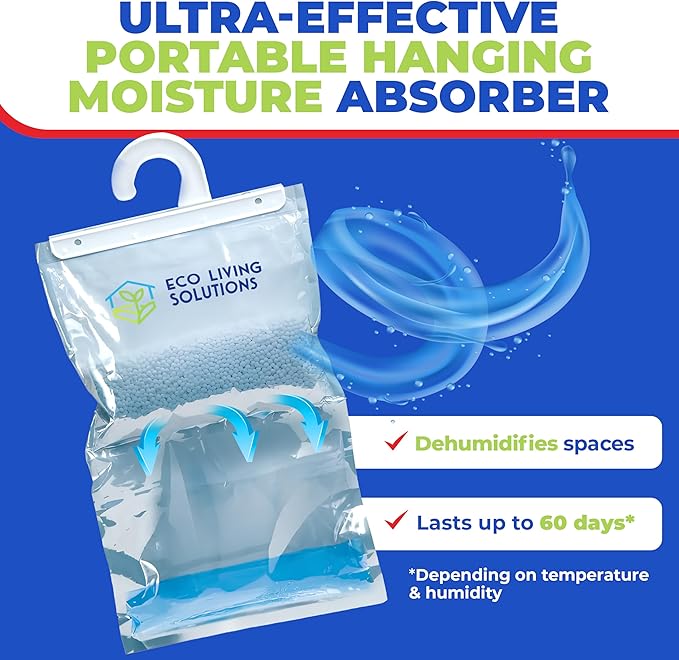 Moisture Absorber Packets, Fragrance Free, Humidity Absorber, Hanging Closet Dehumidifier Bags, Eliminates Odors for Fresher Air, Ideal for Closet