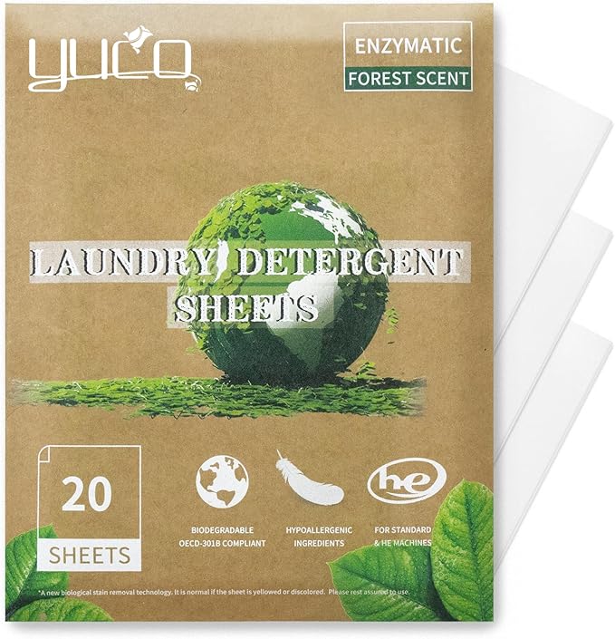 YUCO Laundry Detergent Sheets Rose Bush and Forest Scent Total 40 Loads, Eco Friendly Liquidless Washer Sheets No Plastic Hypoallergenic,For Sink and Washing Machine, Travel Friendly