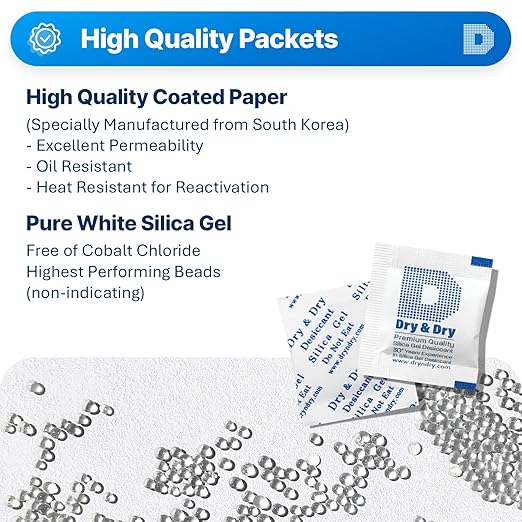 Dry & Dry 1 Gram [5000 Packets] Silica Gel Packets Desiccants, Silica Packets - Rechargeable Moisture Absorbers for Food Storage, Electronics, 3D Filament & Safes