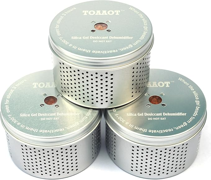 Gun Safe Dehumidifier 200g - Small Silica Gel Desiccant Canister, Moisture Absorber for Gun Cabinets & Safes, Protect 80 Cubic Feet, Silver, Aluminum Shell