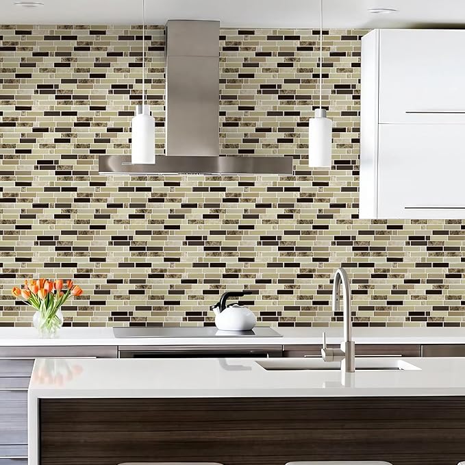 Vamos Tile 12" x 12" Peel and Stick Self Adhesive Kitchen Backsplash, Stick On Tile Backsplash for Kitchen & Bathroom(10 Sheets)