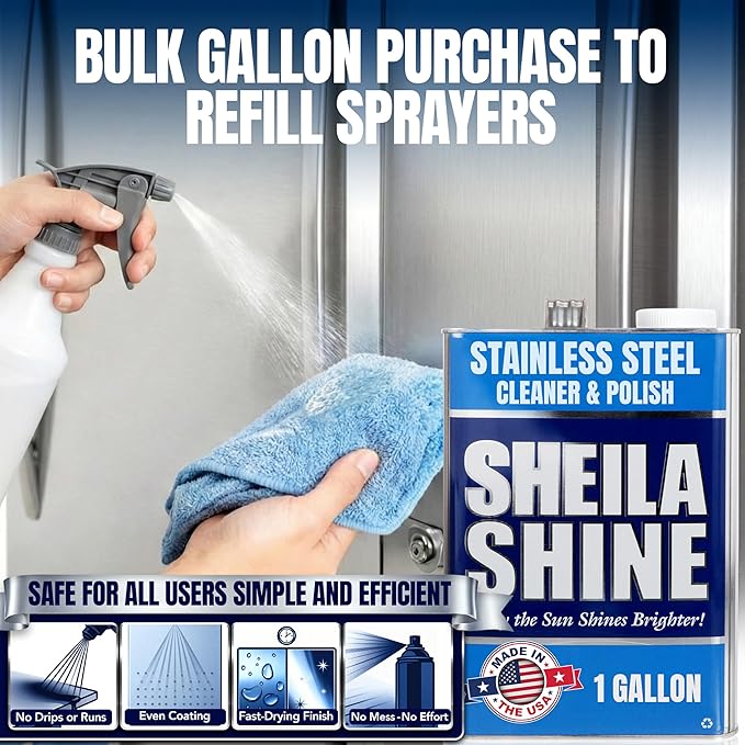 Sheila Shine Stainless Steel Cleaner and Polish (1 Gallon) – Cleans, Polishes & Protects Kitchen Appliances, Refrigerators, Sinks, Ovens & Grills – Stainless Steel Polish and Cleaner