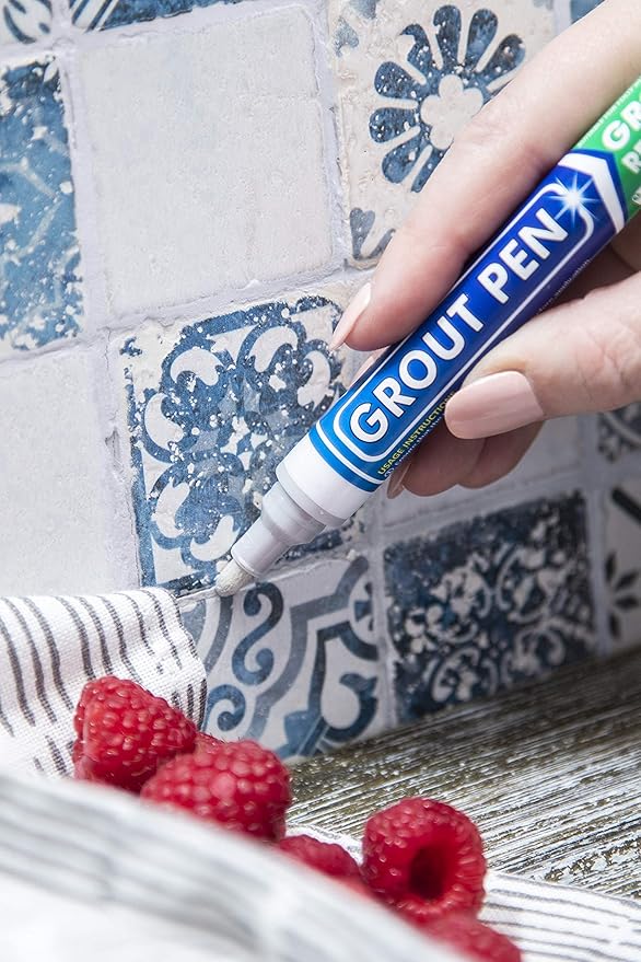 Grout Pen Tile Paint Marker: Waterproof Grout Colorant and Sealer Pen to Renew, Repair, and Refresh Tile Grout - Cleaner Coating Stain Pens - 2 Pack, 5mm Narrow and 15mm Wide Tip Pen - Light Grey