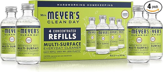 MRS. MEYER'S CLEAN DAY Multi-Surface Everyday Cleaner Concentrated Refills, 4 Concentrated Refills (2 Fl. Oz. each), Lemon Verbena Scent, Makes 64 Fl. Oz. Total