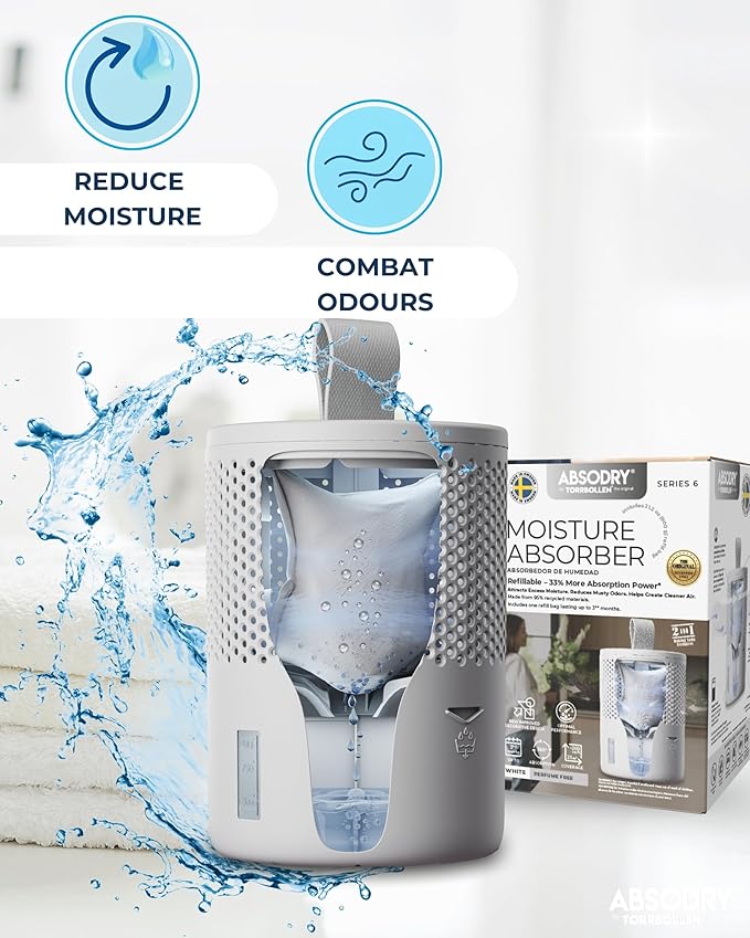 Absodry by Torrbollen Moisture Absorber 1.3lb Bag — Dehumidifier for Bedroom, Electricity & Battery Free Dehumidifiers for Home, Air Freshener and Purifier for Home Up to 90 Days, 269 ft² (White)