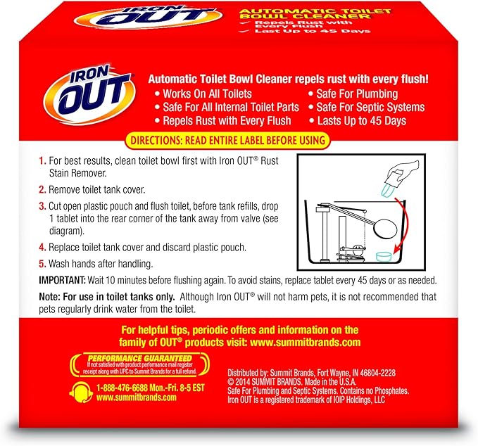 Iron OUT Automatic Toilet Bowl Cleaner, Repel Rust and Hard Water Stains with Every Flush, Household Toilet Cleaner, Pack of 6, 24 Tablets