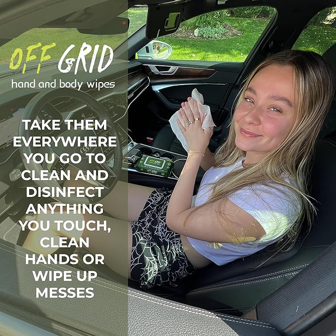 OFF GRID Hand and Body Wipes | Trusted Wipe of the US Military | Alcohol-Free Wipes | Plant-Based Wipes for Camping, Hiking, & More | Travel-Friendly & Flushable | 6 Pack