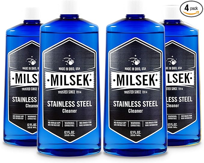 Milsek Stainless Steel Cleaner - Multipurpose Cleaning Supplies for Home and Kitchen Appliances, Sink, Stovetop, Dishwasher, Microwaves and Refrigerators - 12 Fl Oz (Pack of 4)
