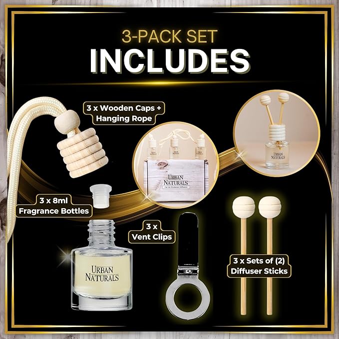 Urban Naturals Rouge 54 Car Air Freshener for Women | Baccarat Rouge 540 Perfume Car Fresheners | Hanging Diffuser with Vent Clip | Odor Eliminating Technology | Made in USA (3 Pack)