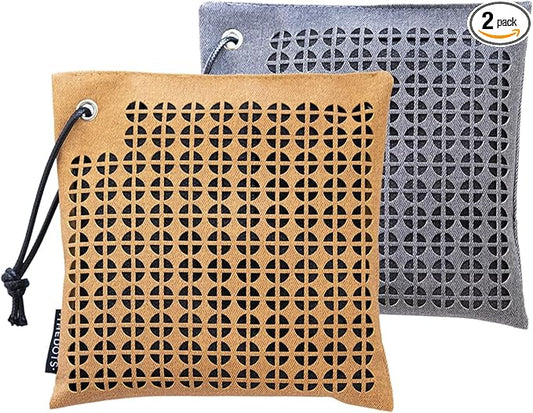 THEDOTS Car Air Purifier Bags (Leather Style) - 2 x 500g Bags (1kg Total) Activated Charcoal Odor Eliminator for Smoke - Unscented Mineral Crystal Absorber for Auto & Home (Grey&Brown)