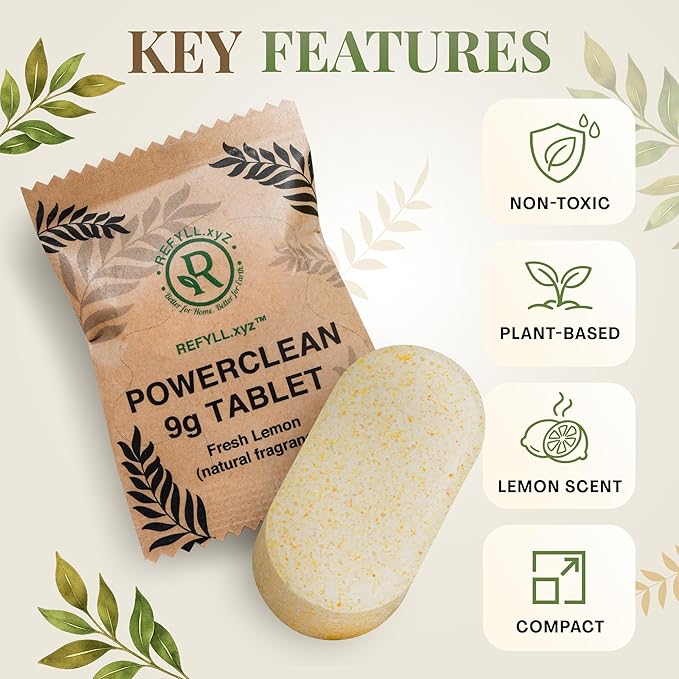 Cleaning Tablets for Spray Bottle Multi Surface Cleaner Refill Pods Eco Friendly Non Toxic Lemon Scent Plant Based (8 Pack)