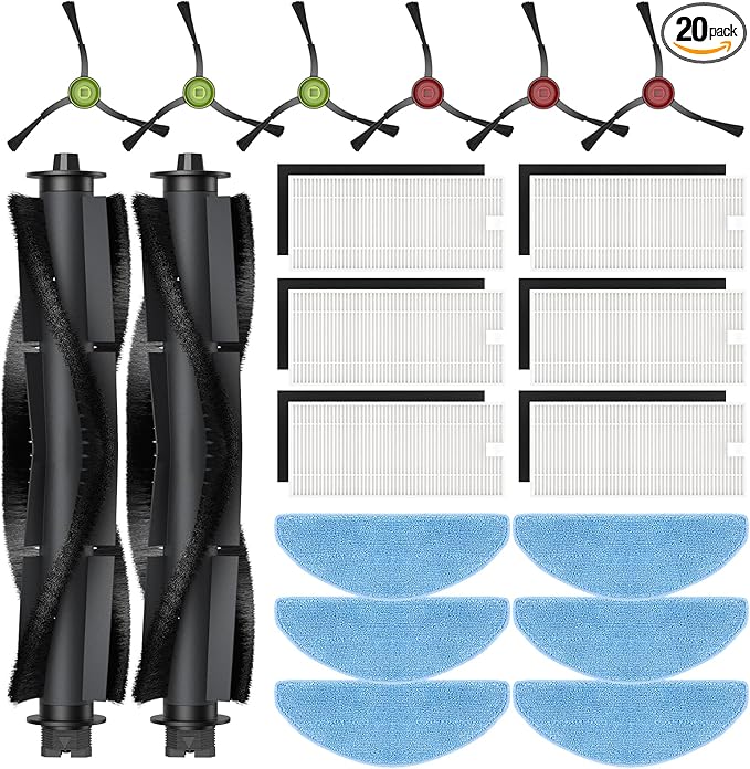 G8000 Max Replacement Parts, for Tikom G8000 Max, L8000 Plus, 2025 Year L8000 Pro Robot Vacuum, Accessories Include 2 Main Brushes, 6 Side Brushes, 6 HEPA Filters, 6 Mop Pads