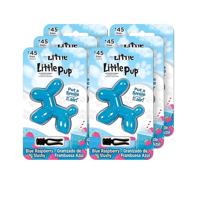 Little Pup 96613-6PK Blue Raspberry Slushy Scent Car Air Freshener Clip Provides Long-Lasting Freshness in a Compact Design, Fights Odors for up to 45 Days, Cute Car Odor Eliminator, Pack of 6