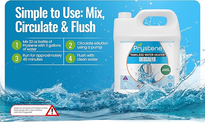 Tankless Water Heater Descaler Solution (32 Fluid Ounces) - Professional-Grade Descaler/Cleaner Restores Heating Efficiency. Easy to Use, Food Grade Ingredients, Biodegradable, Made in USA.