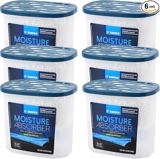 Moisture Absorber Activated Charcoal 18 oz/510g | Removes Moisture, Damp, Humidity & Odors | Odor Absorber | Moisture Trap for Bathroom, Closet, Kitchen & Small Spaces | Set of 6
