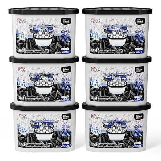 W&E Choice Moisture Absorbers with Activated Charcoal, Portable Dehumidifier for Closet & Bathrooms, Kitchen, Humidity Absorber Odor Eliminator Absorber 6 Pack