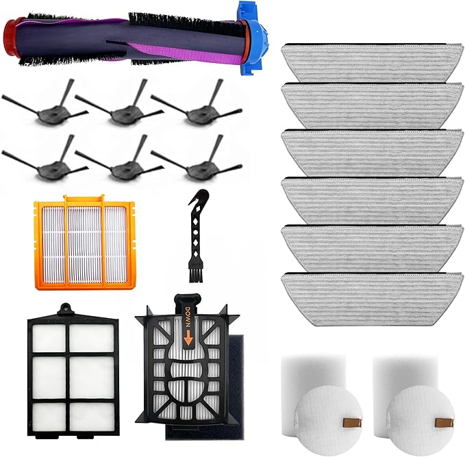 CLEANXIOR 19 Pcs Replacement Part for Shark RV2920XE Robot Vacuum Cleaner.1 Brushroll, 2 filter cotton, 1 Black filter, 1 Orange filter, 1 filter Mesh, 6 Mop Pads, 6 Side Brushes, 1 Cleaning Brush.