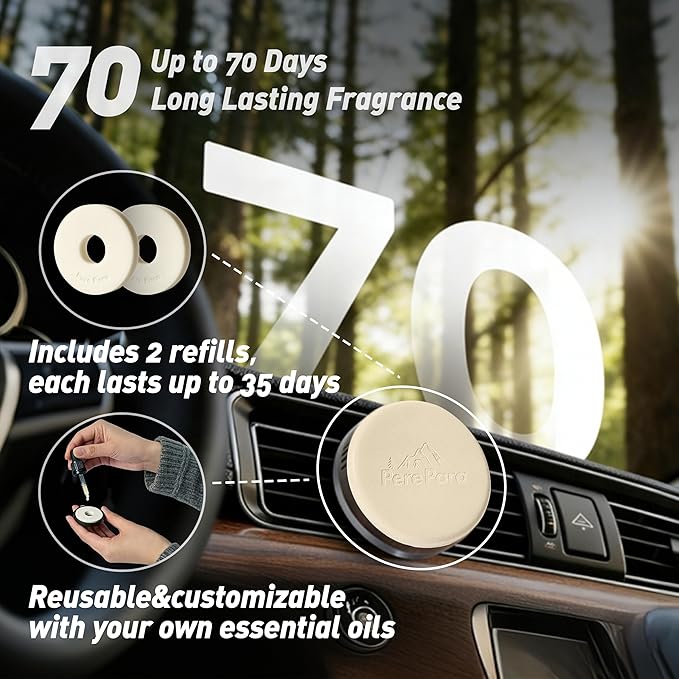 Leather & Metal Car Air Freshener, 2-Way Vent & Hang Design, Refillable Long Lasting Diffuser with 2 Refills, Natural Northern Forest Scent, Stylish Auto Accessory for Cars & SUV