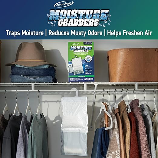 Concrobium 378488 Moisture Grabbers, 3-Pack 17.5 oz Spring Breeze Pouches, Anti-Leak Gel Technology, Covers Up to 350 cu ft.