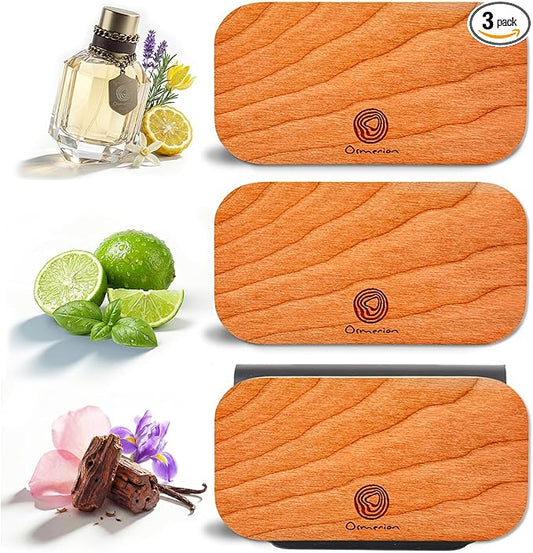 Car Air Freshener - Wood Air Freshener for Visor Clip - Long Lasting Car Odor Eliminator - Vehicle Scent Diffuser - Variety Scent Refill (Sandalwood - Cologne - Lime, CLIP INCLUDED)