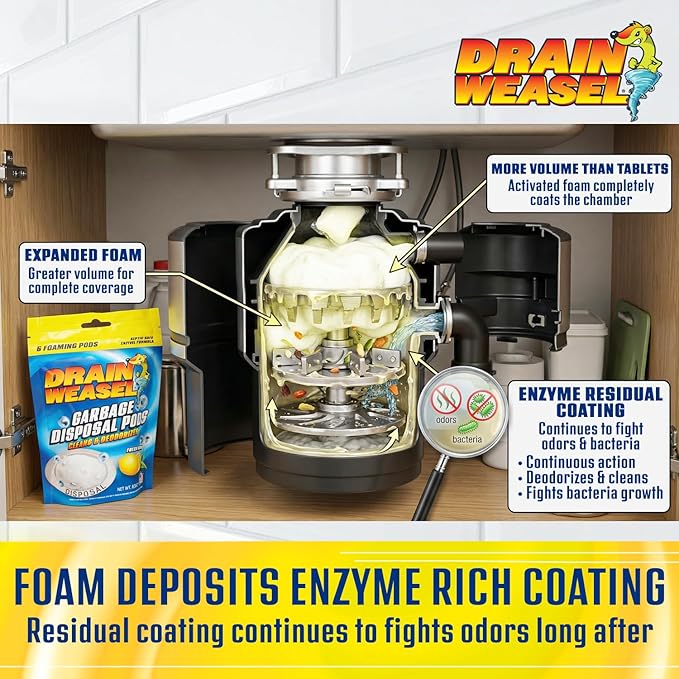 Garbage Disposal Pods Cleaner and Deodorizer, Sink Odor Eliminator with Foaming Action, Septic-Safe Enzyme Formula, Fresh Lemon Scent, Pack of 5