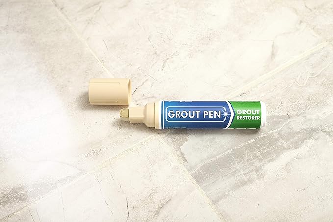 Grout Pen Tile Paint Marker: Waterproof Grout Colorant and Sealer Pen to Renew, Repair, and Refresh Tile Grout - Cleaner Coating Stain Pens - 2 Pack, 5mm Narrow and 15mm Wide Tip Pen - Yellow Cream