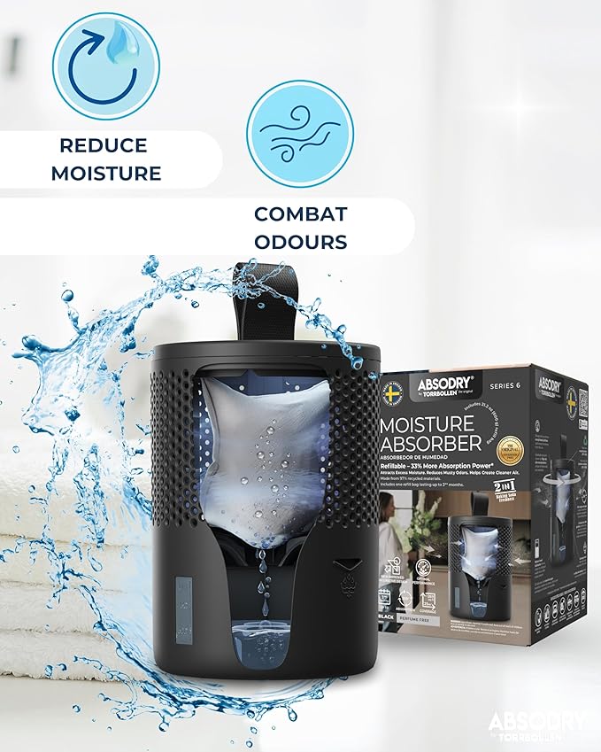 Absodry by Torrbollen Moisture Absorber 1.3lb Bag — Dehumidifier for Bedroom, Electricity & Battery Free Dehumidifiers for Home, Air Freshener and Purifier for Home Up to 90 Days, 269 ft² (Black)